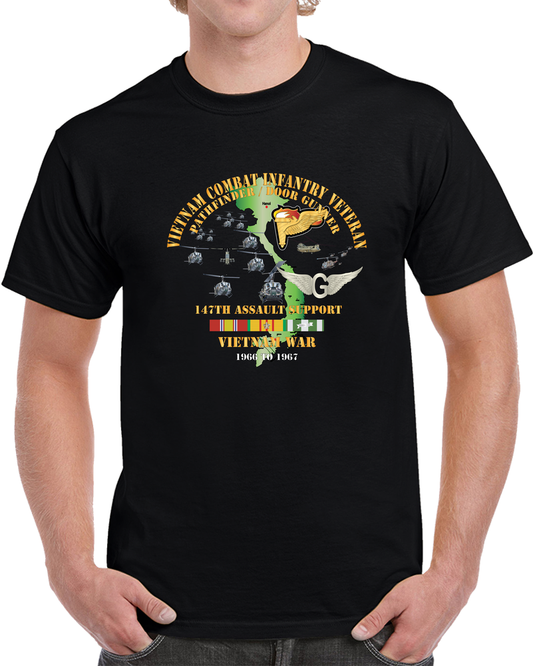 Vietnam Combat Infantry Veteran - 147th Assault Support - Pathfinder - Door Gunner W Vn Svc - 66-67 X 300 T Shirt