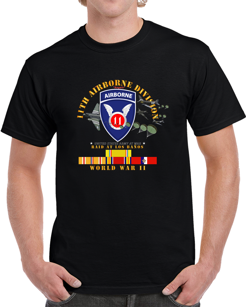 Army - 11th Airborne Division - Raid At Los Baños W Jumpers - Wwii W Pac Svc T Shirt