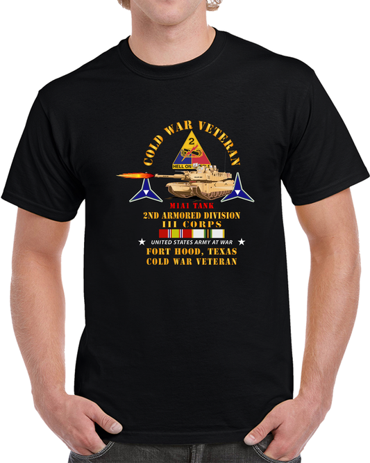 Army - Cold War Vet - 2nd Armored Division - Ft Hood, Tx  - M1a1 Firing  W Cold Svc T Shirt