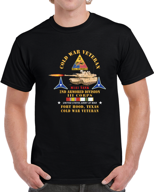 Army - Cold War Vet - 2nd Armored Division - Ft Hood, TX  - M1A1 Firing  W COLD SVC T Shirt