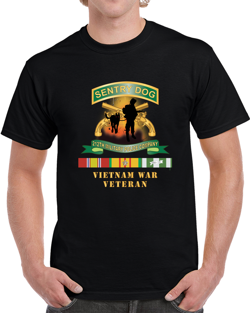 Army - Sentry Dog - 212th Military Police Company - Dog Fire W Br - Ribbon Vietnam War Veteran W VN SVC X 300 T Shirt