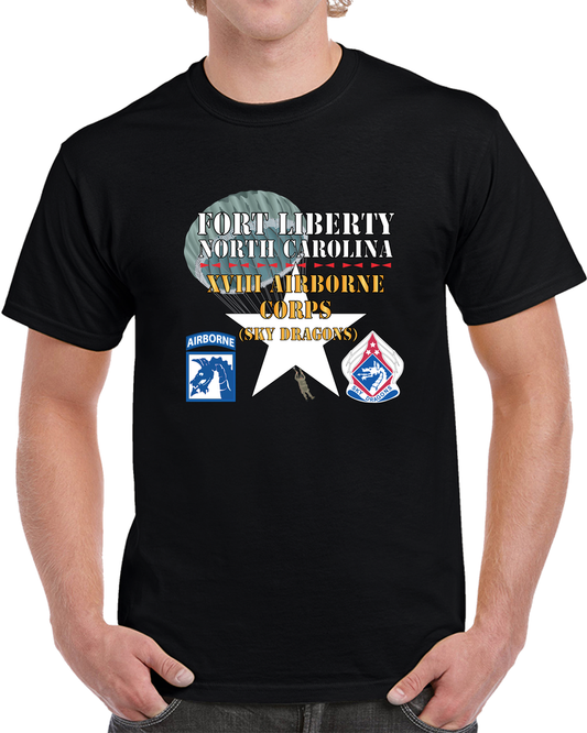 Army - Fort Liberty North Carolina - XVIII Airborne Corps (sky Dragons) - SSI - DUI W Parachute X 300 T Shirt