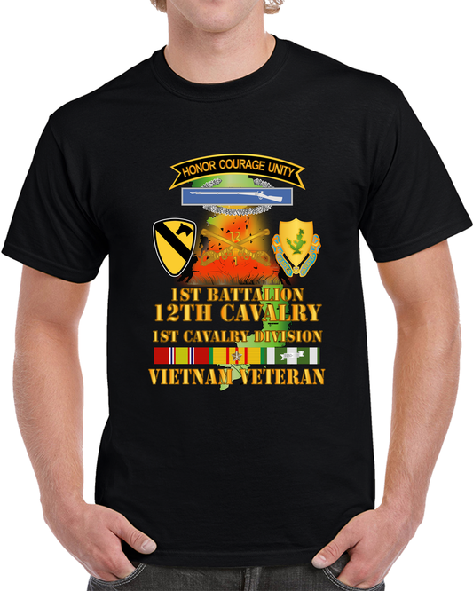 Army - 1st Battalion, 12th Cav - SSI - DUI - MAP VN SVC X 300 T Shirt
