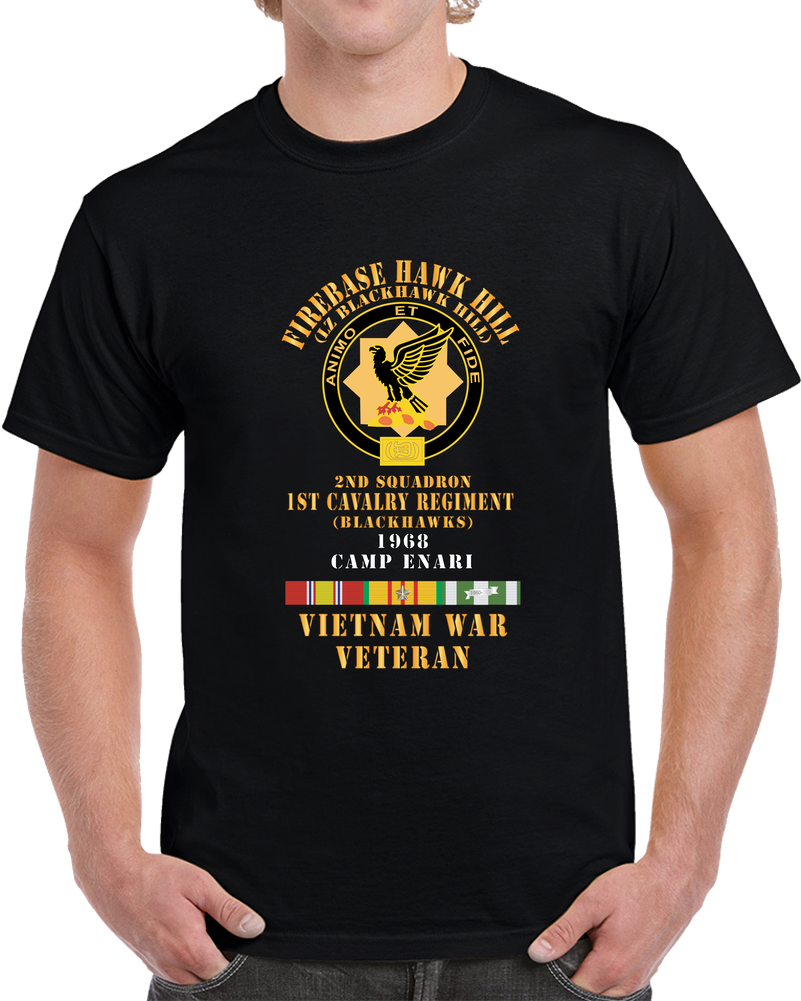 Army - DUI - 2nd Squadron, 1st Cavalry,firebase Hawk Hill - Camp Enari -1968 - W VN SVC X 300 T Shirt