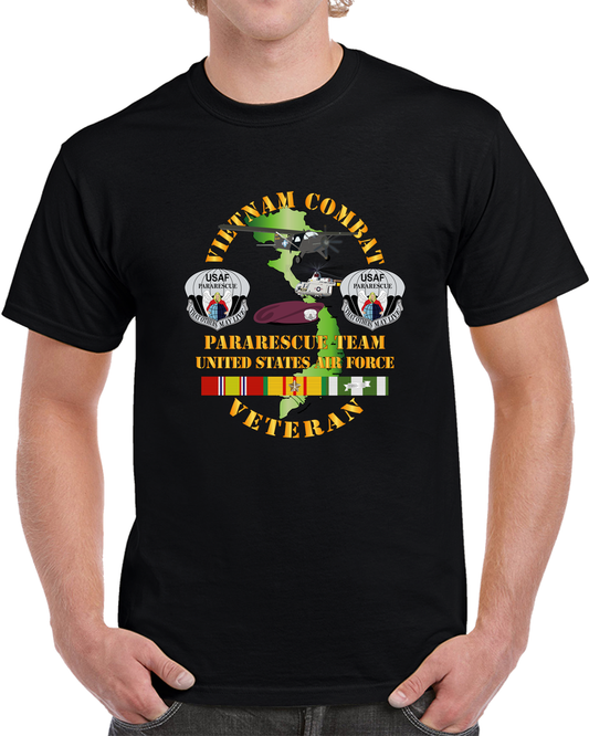 USAF - Vietnam Combat Veteran W Pararescue Huskie T Shirt