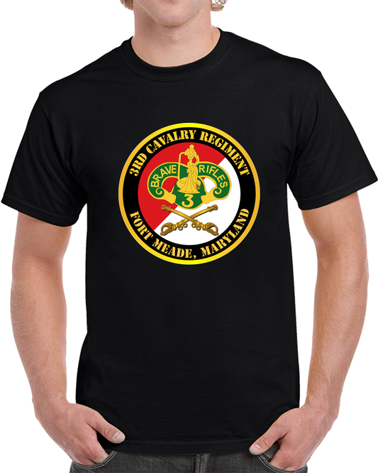 Army - 3rd Cavalry Regiment DUI - Red White - Fort Meade, Maryland T Shirt