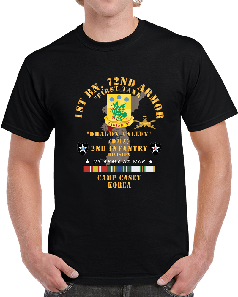 Army - Korea Map - 1st Bn, 72nd Armor, First Tank, Dragon Valley, DMZ, 2nd Infantry Division- W KOREA - COLD SVC X 300 T Shirt