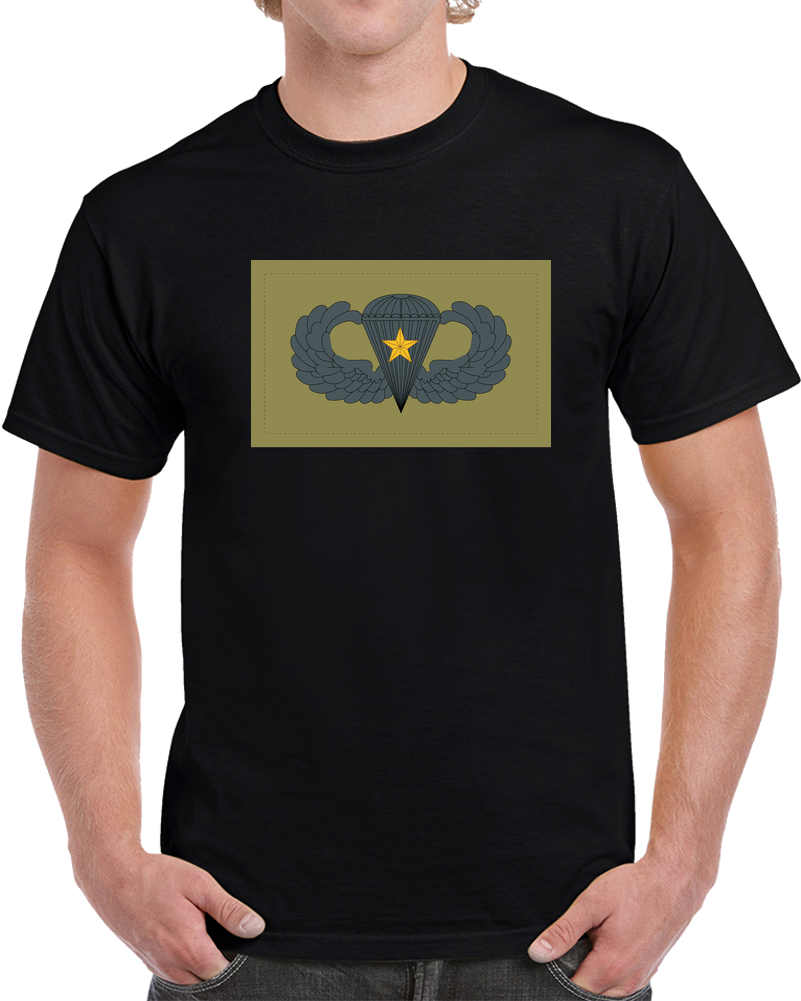 Badge - Army - Parachutist - Basic - 1 Combat Star - Sudbued X 300 T Shirt