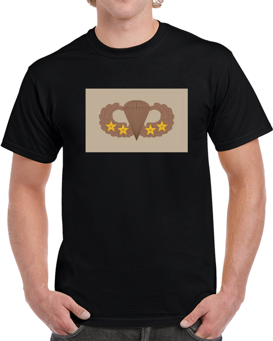 Badge - Army - Parachutist - Basic - 4 Combat Star - Subdued - Desert X 300 T Shirt