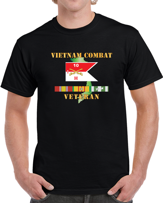 Army - Hotel Troop - 1st Squadron, 10th Cavalry Guidon W White Boundries - Vietnam Combat Veteran W VN SVC X 300 T Shirt
