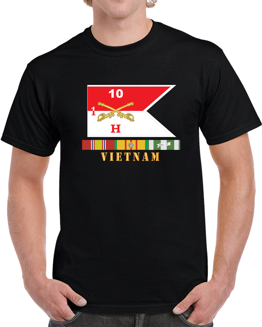 Army - Hotel Troop - 1st Squadron, 10th Cavalry Guidon W White Boundries - Vietnam W VN SVC X 300 T Shirt