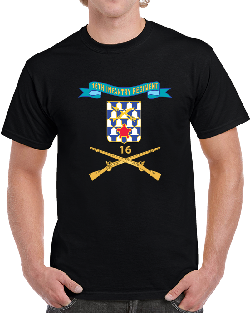 Army - 16th Infantry Regiment - DUI - Ribbon W Branch X 300 T Shirt