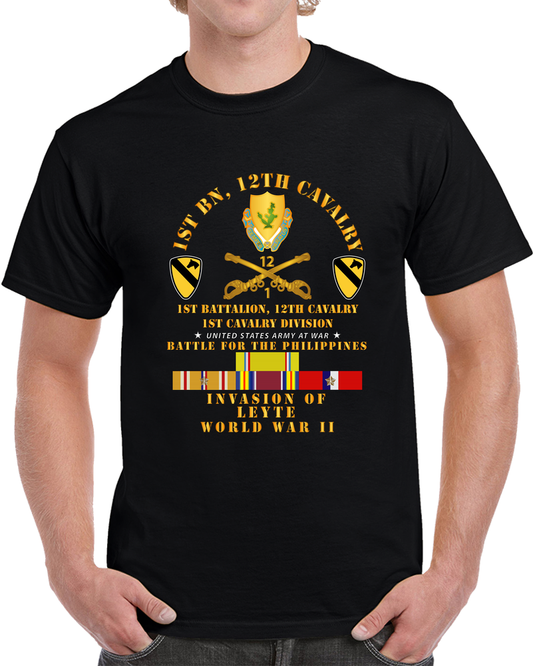 Army - 1st Bn 12 Cav - 1st Cav - Invasion Leyte - Phil - WWII W PAC SVC T Shirt
