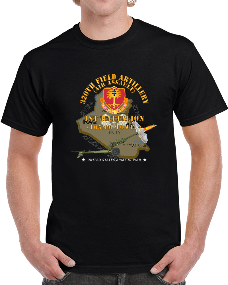 Army - 1st Bn, 320th FA,  W AA Badge - Map W M119 Firing T Shirt