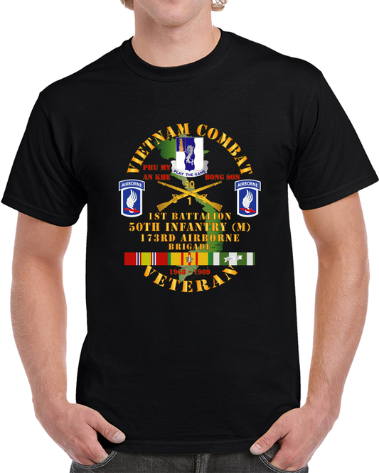 Army - Vietnam Combat Veteran W 1st Bn - 50th Inf - 173rd Airborne Bde 1968-69 W VN SVC T Shirt
