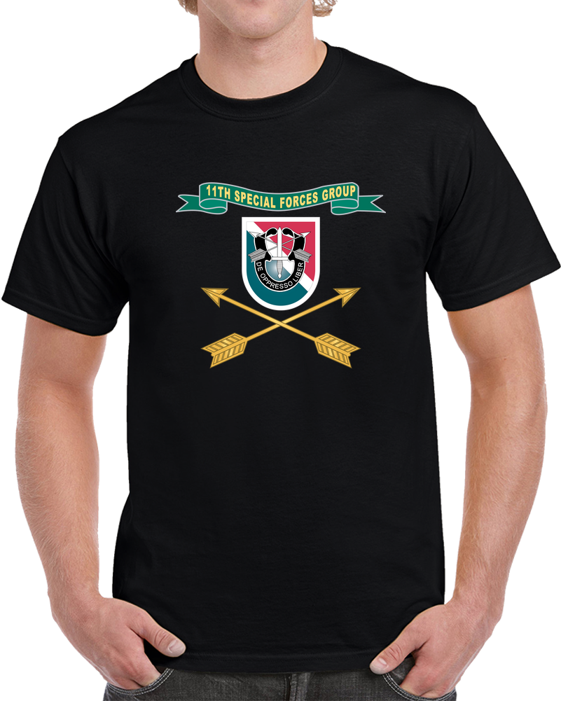 Army - 11th Special Forces Group - Flash W Ribbon - Br X 300 T Shirt