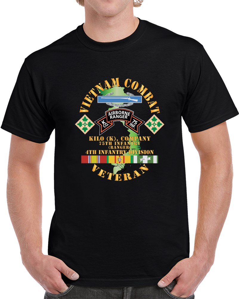 Army - Vietnam Combat Vet - K Co 75th Infantry (ranger) - 4th Inf Div SSI X 300 T Shirt