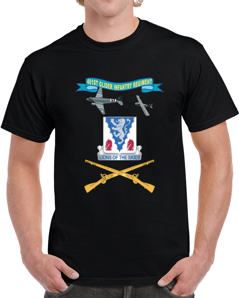Army - 401st Glider Infantry Regiment - DUI W Towed Glider W Ribbon - Br X 300 T Shirt