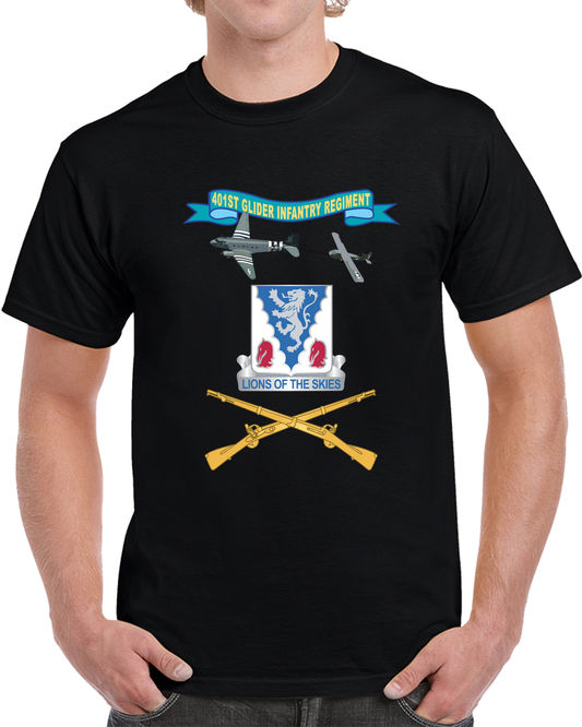 Army - 401st Glider Infantry Regiment - DUI W Towed Glider W Ribbon - Br X 300 T Shirt