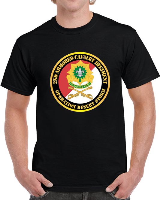 Army - 2nd Armored Cavalry Regiment DUI - Red White - Operation Desert Storm X 300 T Shirt