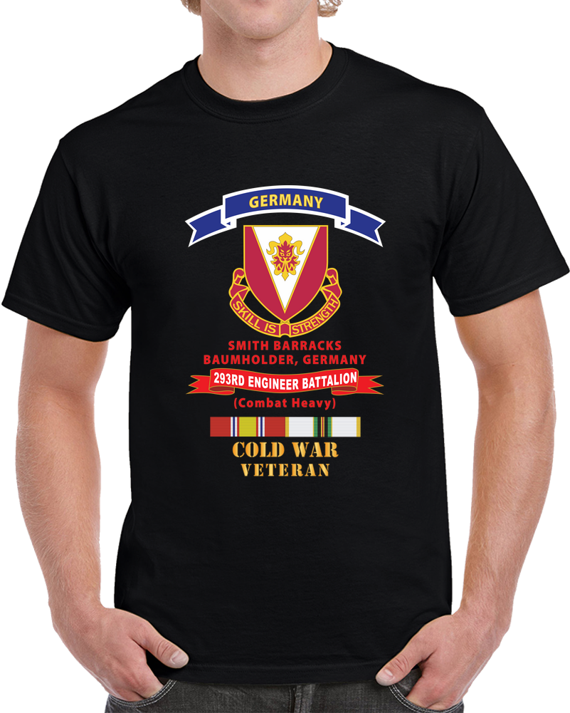 Army - 293rd Engineer Battalion, Ombat Heavy, Smitth Barrracks, Baumholder,ermany Tab- Ribbon COLD WAR Vet X 300 T Shirt