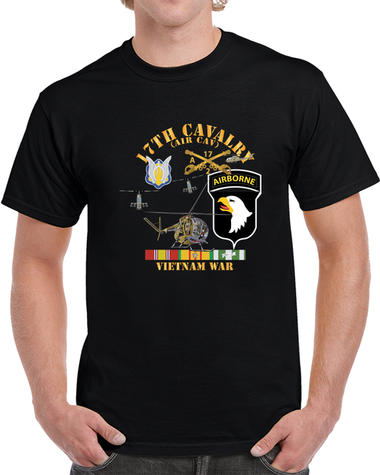 Army - Bravo Troop 2nd Squadron 17th Cav - 101st  Airborne Div W OH6 - AH1 W VN SVC X 300 T Shirt