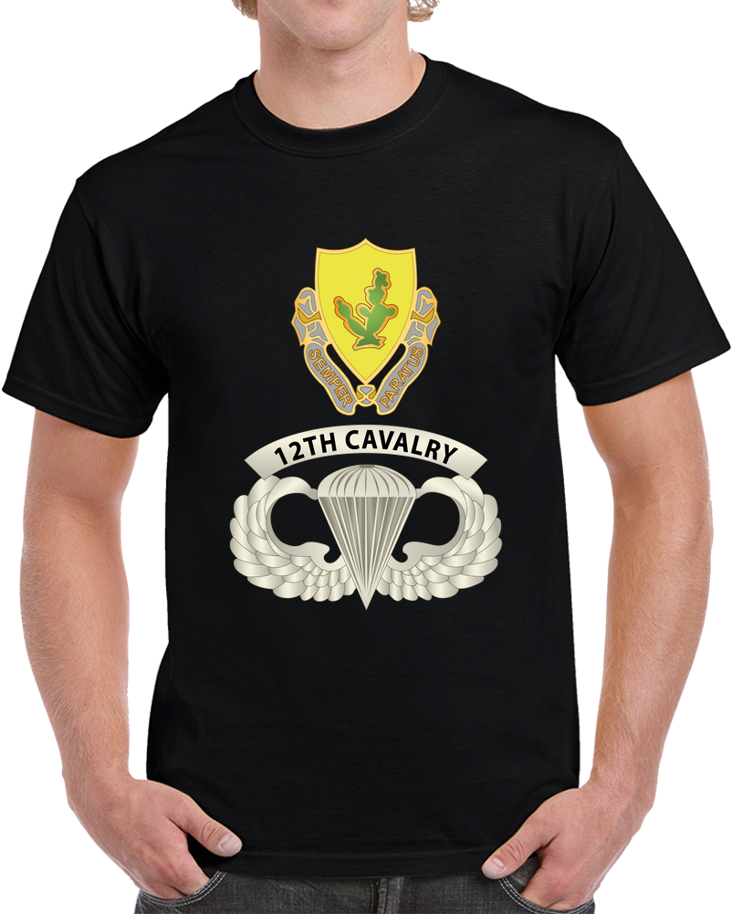 Army - SSI - Airborne Badge - 12th Cavalry Airborne W 12th Cav - 1st Battalion X 300 T Shirt