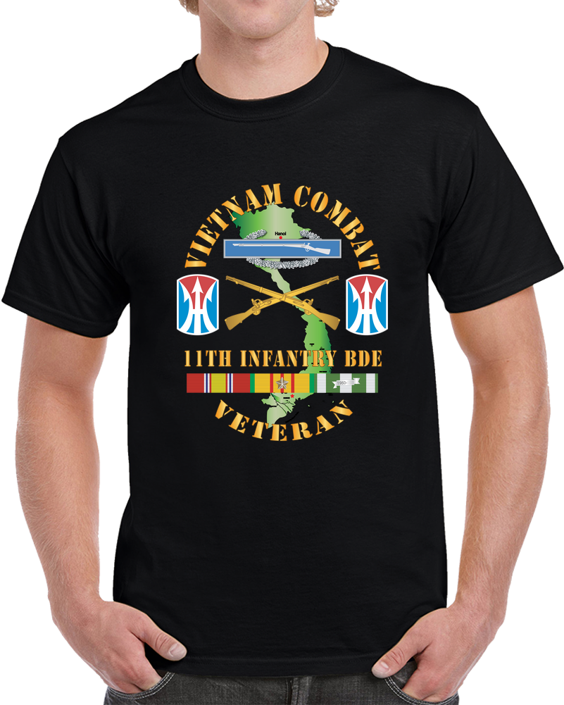 Army - Vietnam Combat Veteran W CIB, 11th Infantry Bde SSI X 300 T Shirt