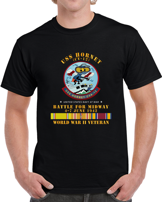 Navy - USS Hornet (CV-12) - Battle For Midway - WWII Veteran W PAC SVC T Shirt