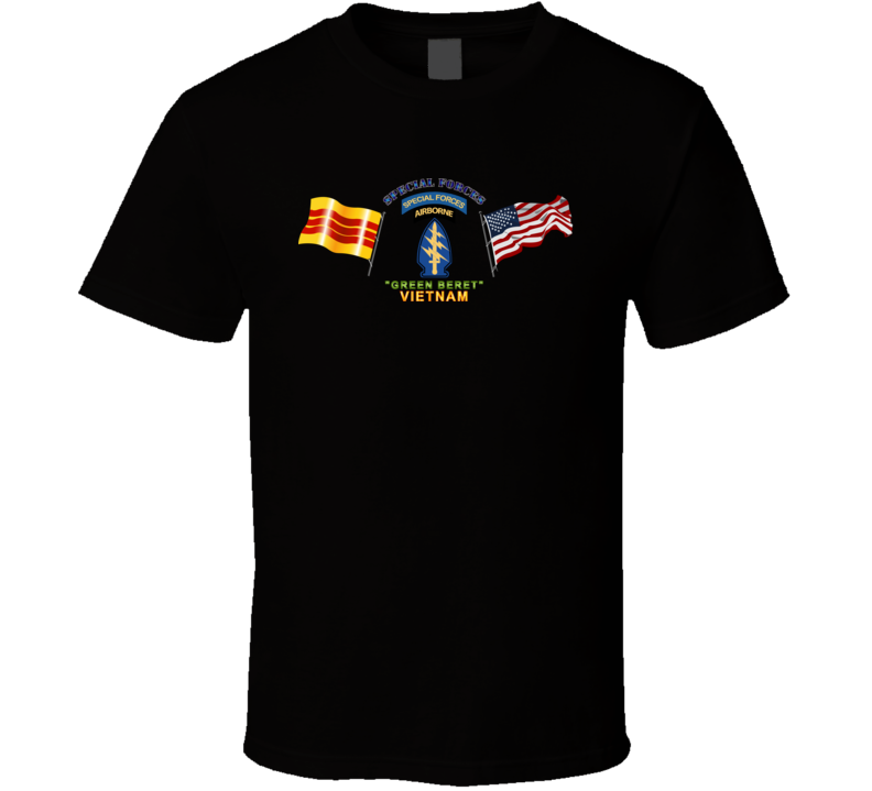 SOF - SSI - Special Forces Green Beretwith -Flags T Shirt