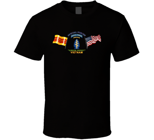 SOF - SSI - Special Forces Green Beretwith -Flags T Shirt